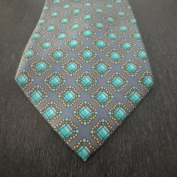 Gucci 100% Silk Necktie Luxury Multicolor Geometric Diamond Pattern Made In Ital - Picture 2 of 8